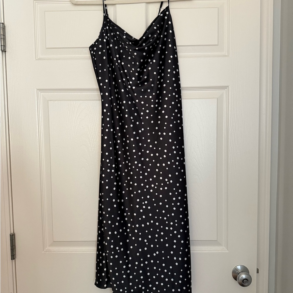 Bebe Polka Dot Black Satin Dress Size S NWT